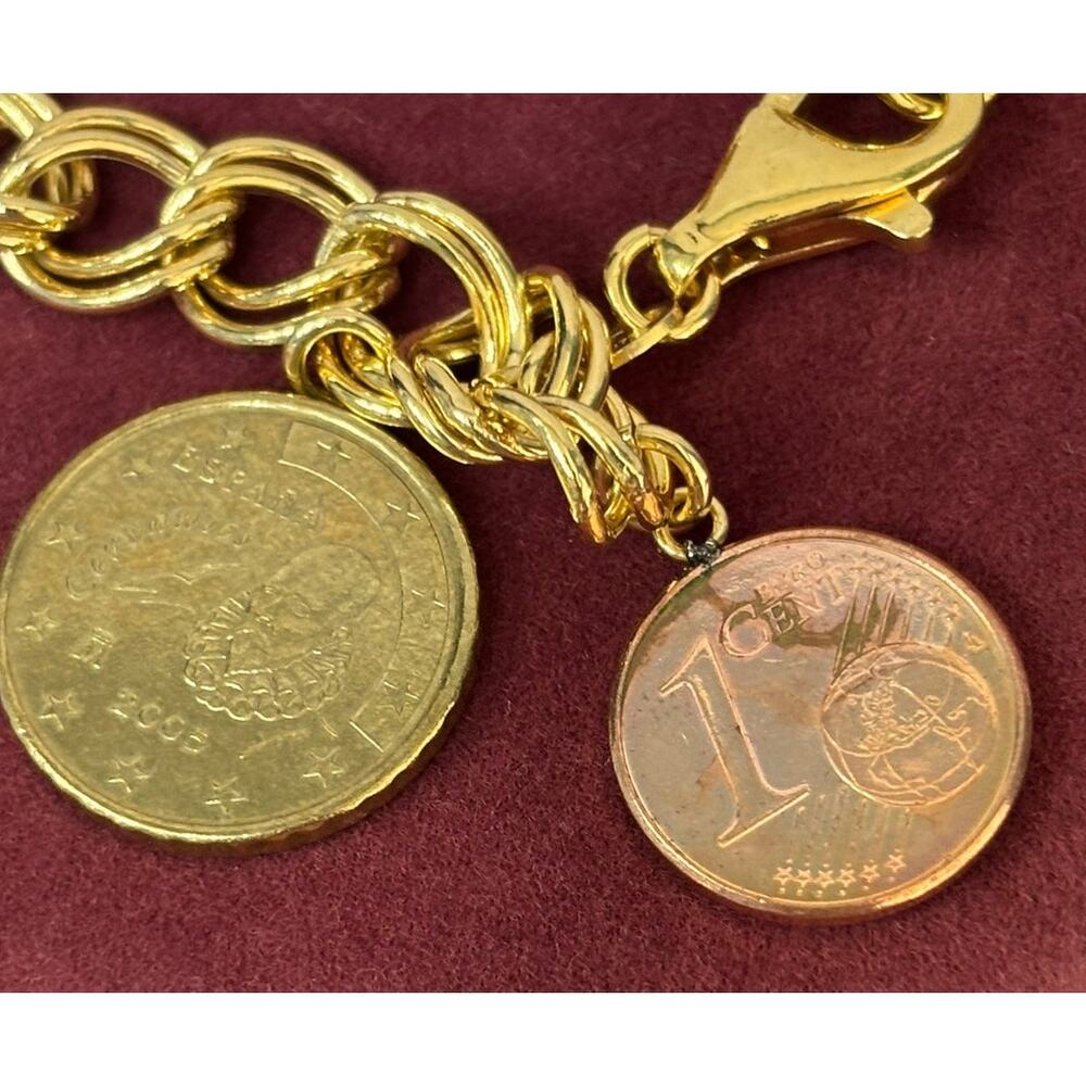 Sterling Silver Gold Vermeil European Coin Charm Bracelet 7" #67824 - Picture 4 of 7